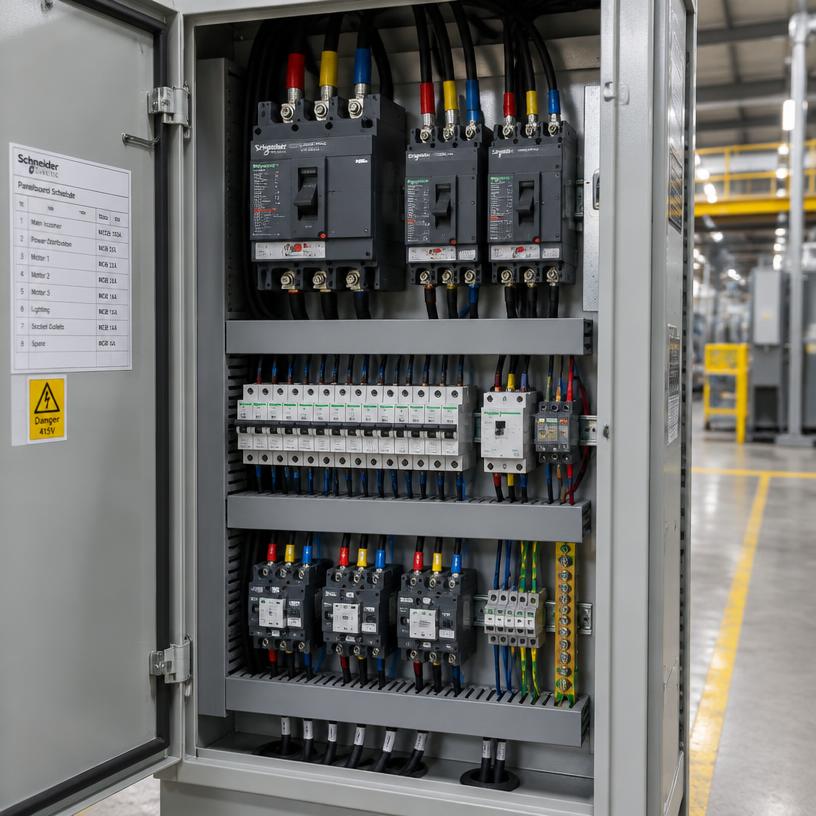 Industrial electrical control panel with breakers